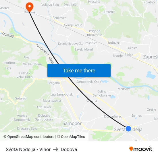Sveta Nedelja - Vihor to Dobova map
