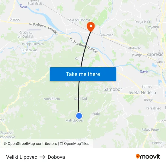Veliki Lipovec to Dobova map