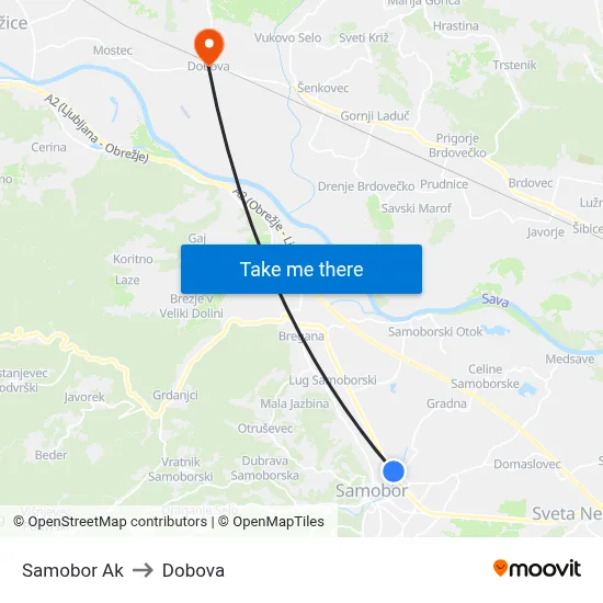 Samobor Ak to Dobova map