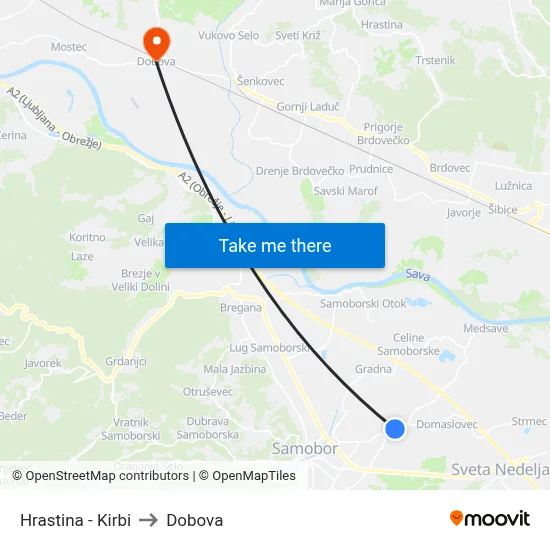 Hrastina - Kirbi to Dobova map