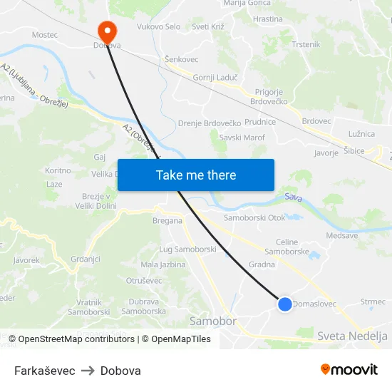 Farkaševec to Dobova map