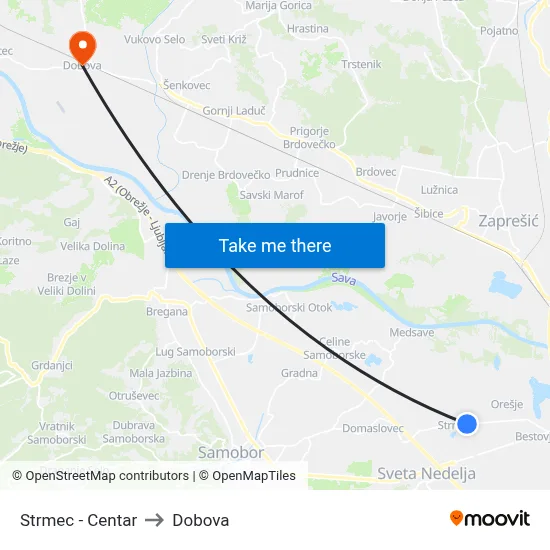 Strmec - Centar to Dobova map
