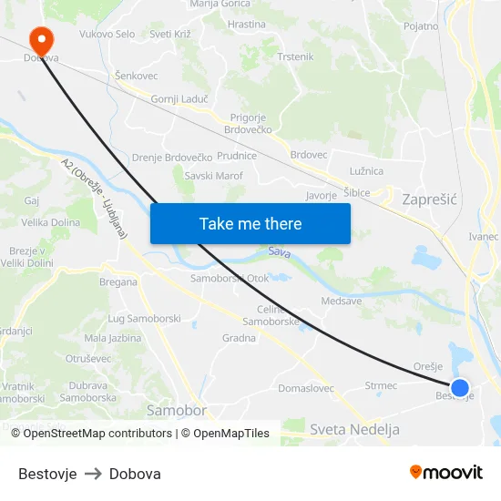 Bestovje to Dobova map