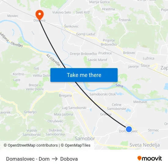 Domaslovec - Dom to Dobova map