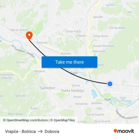 Vrapče - Bolnica to Dobova map