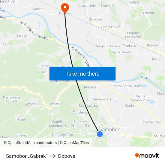 Samobor „Gabrek“ to Dobova map