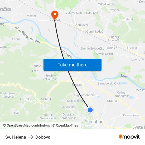 Sv. Helena to Dobova map