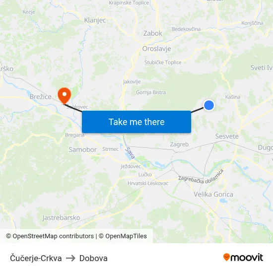 Čučerje-Crkva to Dobova map