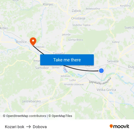 Kozari bok to Dobova map