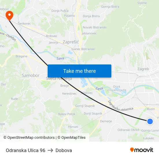 Odranska Ulica 96 to Dobova map