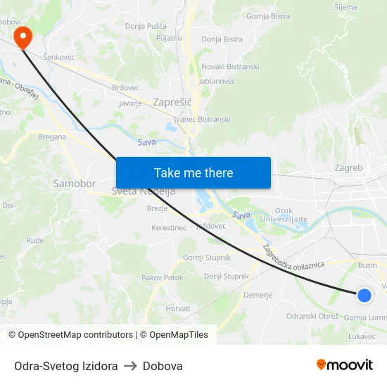 Odra-Svetog Izidora to Dobova map