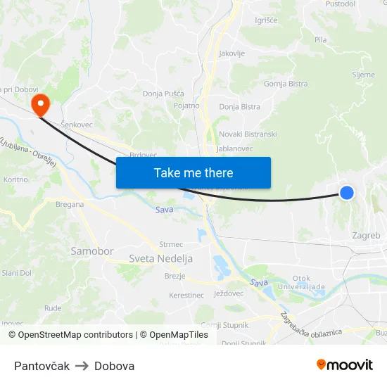 Pantovčak to Dobova map