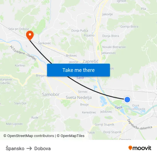 Špansko to Dobova map