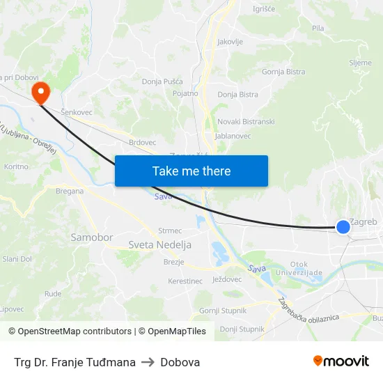 Trg Dr. Franje Tuđmana to Dobova map