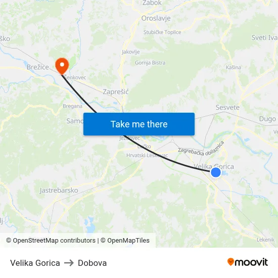 Velika Gorica to Dobova map