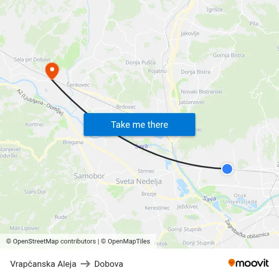 Vrapčanska Aleja to Dobova map