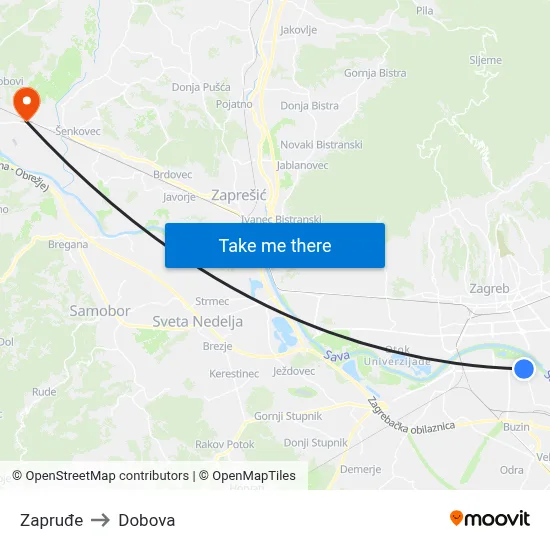 Zapruđe to Dobova map