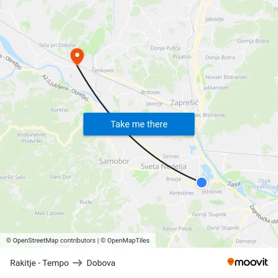 Rakitje - Tempo to Dobova map