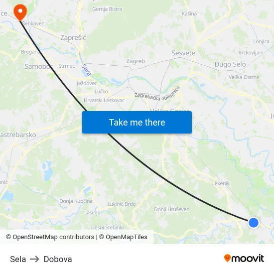 Sela to Dobova map