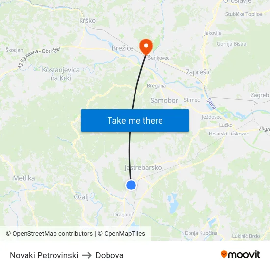 Novaki Petrovinski to Dobova map