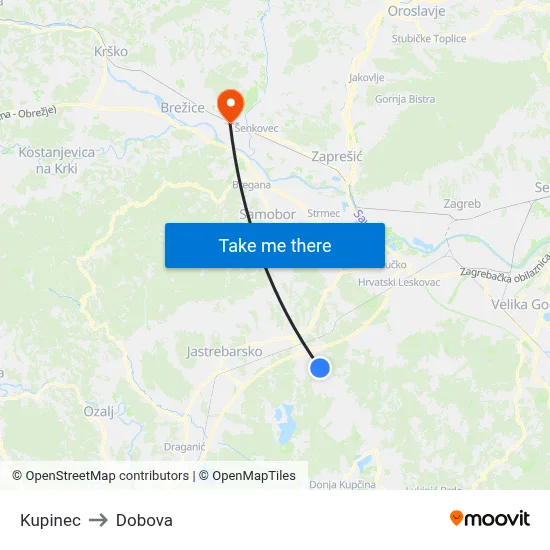 Kupinec to Dobova map