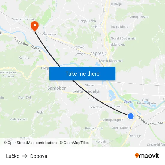 Lučko to Dobova map
