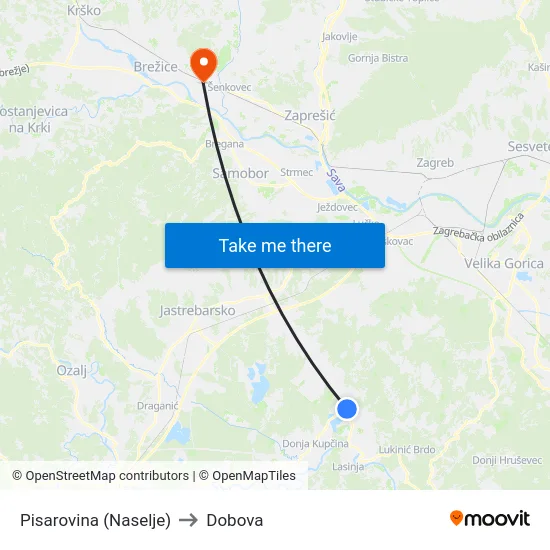 Pisarovina (Naselje) to Dobova map