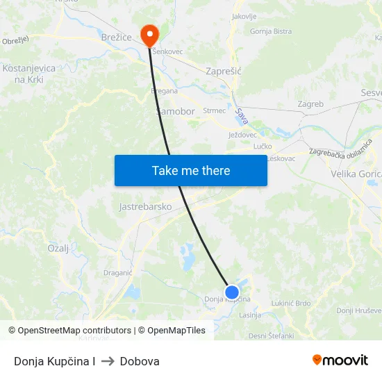 Donja Kupčina I to Dobova map