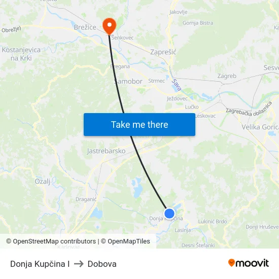 Donja Kupčina I to Dobova map