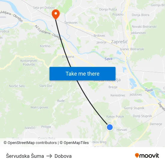 Šervudska Šuma to Dobova map