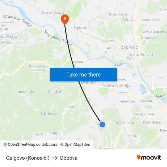 Galgovo (Konosići) to Dobova map