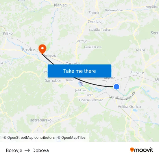 Borovje to Dobova map