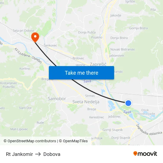 Rt Jankomir to Dobova map