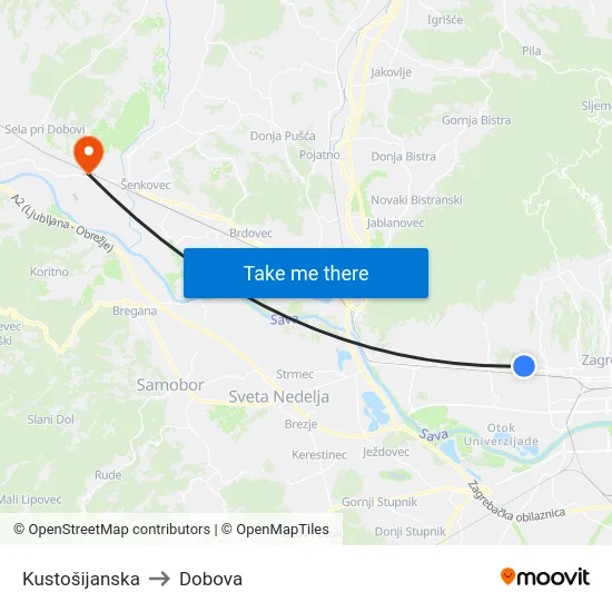 Kustošijanska to Dobova map