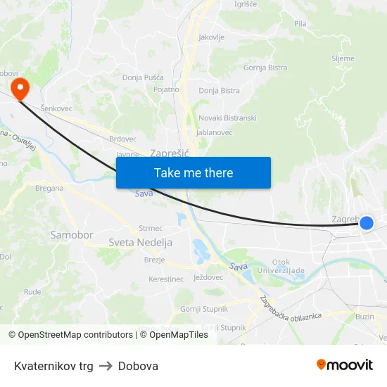 Kvaternikov trg to Dobova map