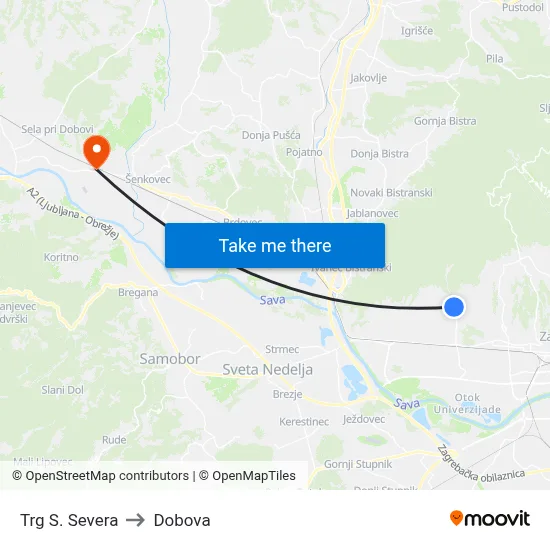 Trg S. Severa to Dobova map
