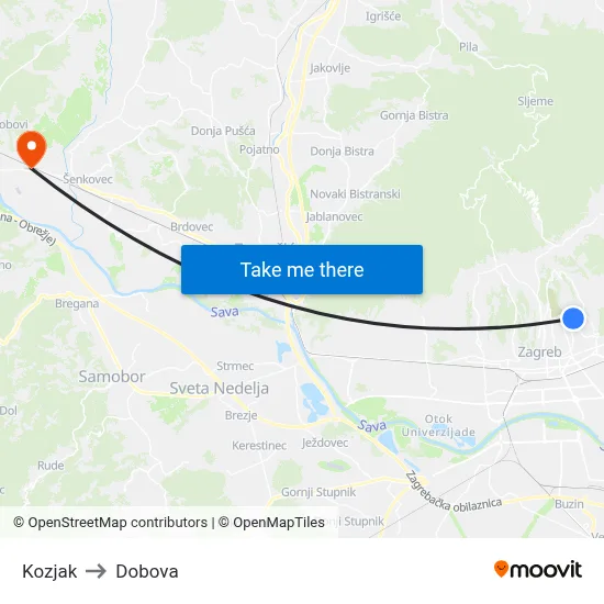 Kozjak to Dobova map