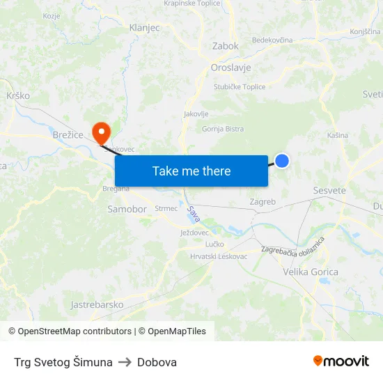 Trg Svetog Šimuna to Dobova map