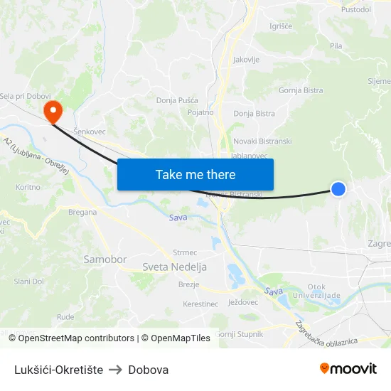 Lukšići-Okretište to Dobova map
