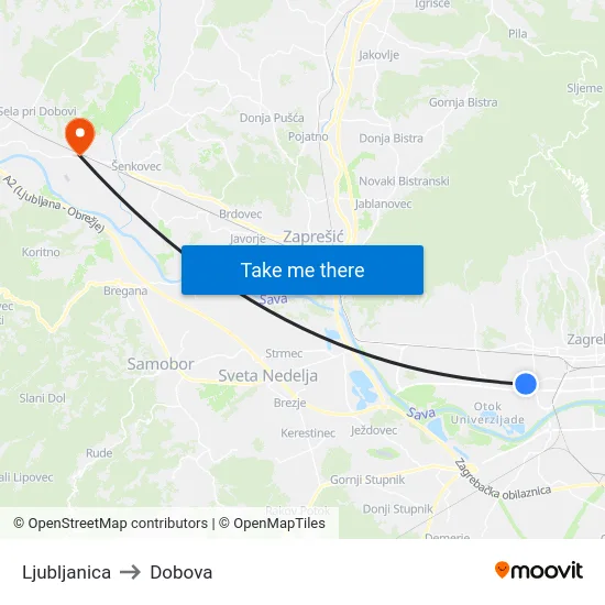 Ljubljanica to Dobova map