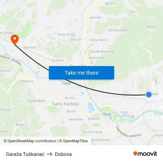 Garaža Tuškanac to Dobova map
