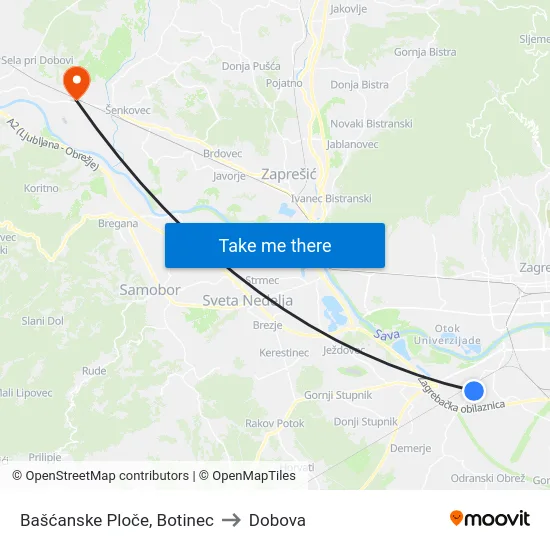 Bašćanske Ploče, Botinec to Dobova map