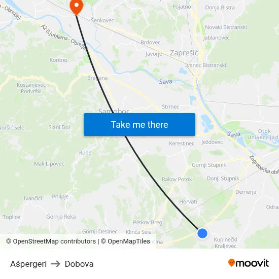 Ašpergeri to Dobova map