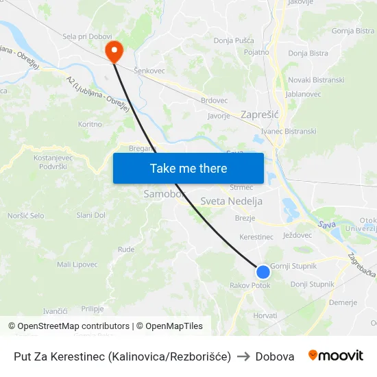 Put Za Kerestinec (Kalinovica/Rezborišće) to Dobova map