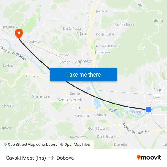 Savski Most (Ina) to Dobova map