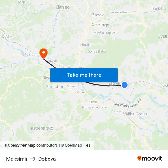 Maksimir to Dobova map