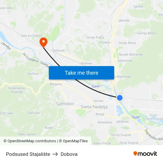 Podsused Stajalište to Dobova map