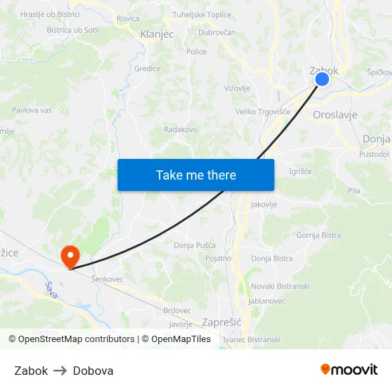Zabok to Dobova map