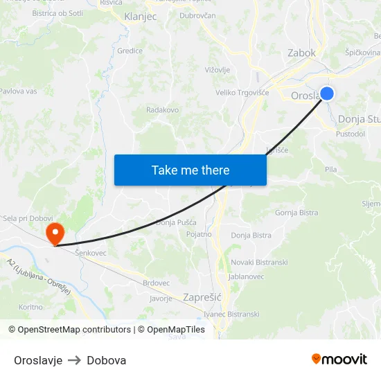 Oroslavje to Dobova map