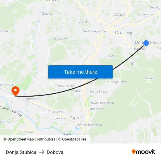 Donja Stubica to Dobova map